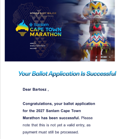 Cape Town Marathon 2027 — co się dzieje po wyniku Ballot?