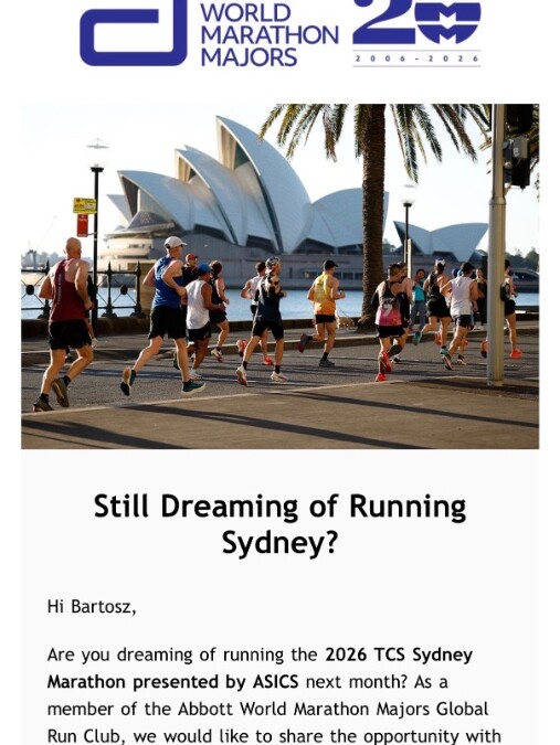 Sydney Marathon 2026: dodatkowa możliwość startu